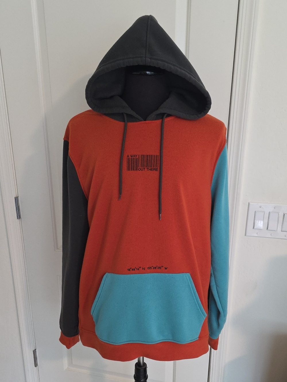 Brooklyn Cloth Rust, Teal & Charcoal Colorblock Hooded Sweatshirt
